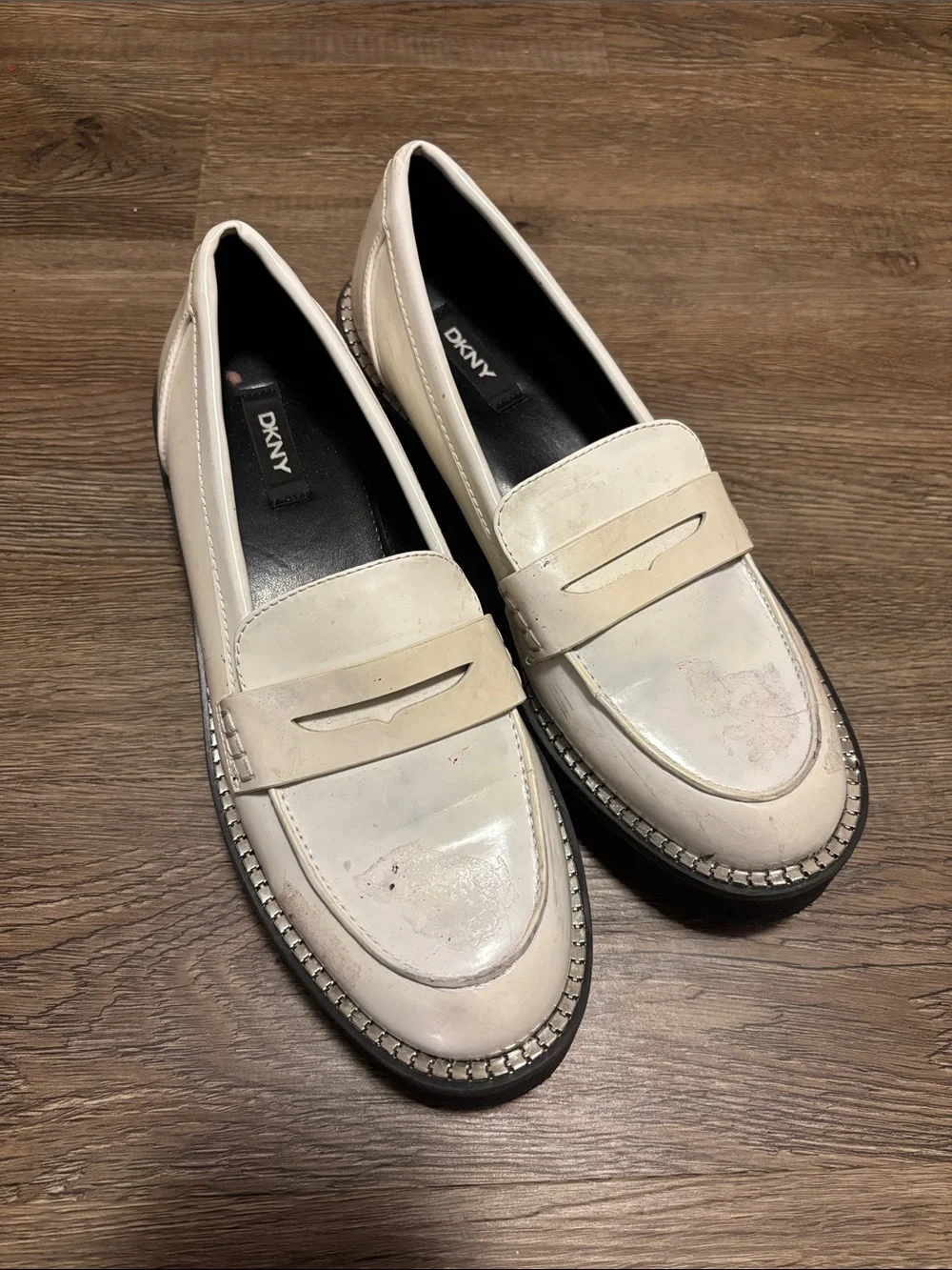 white dkny loafers